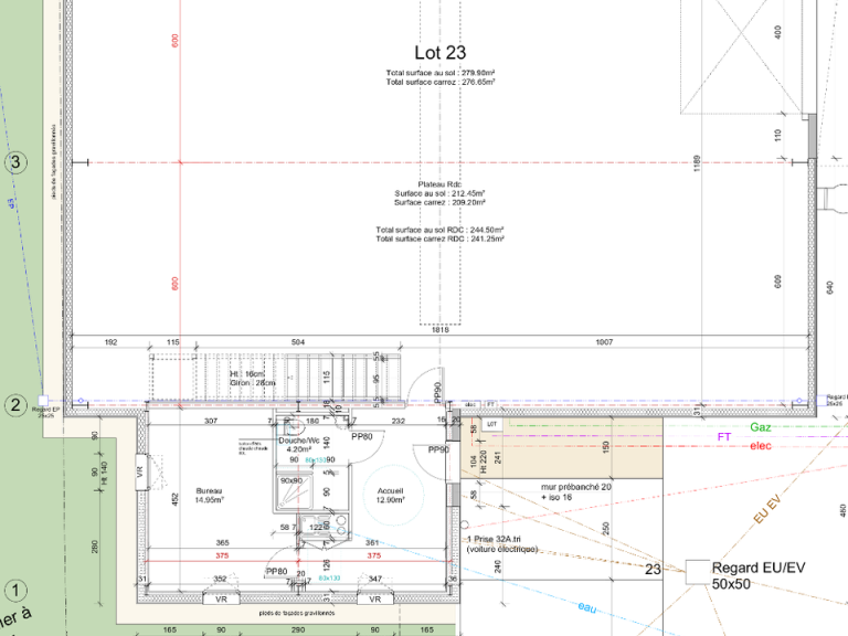 Plan lot 23 - 280 m² Plan du lot 23 - 280 m² - Parc d'activités Actyvours Oullins Pierre-Bénite
